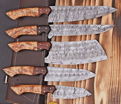 Wholesale Damascus Steel Chef Set Hand Forged 5 Pcs BBQ Kitchen Knives