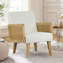 Wholesale Ayaki White Woven Accent Chair with Rattan Arms