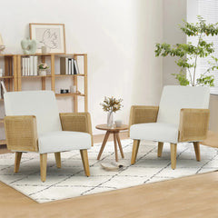 Wholesale Ayaki White Woven Accent Chair with Rattan Arms