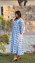 Wholesale Long Block Printed Dress Deep Neck with String Closer