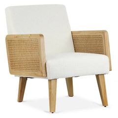 Wholesale Ayaki White Woven Accent Chair with Rattan Arms