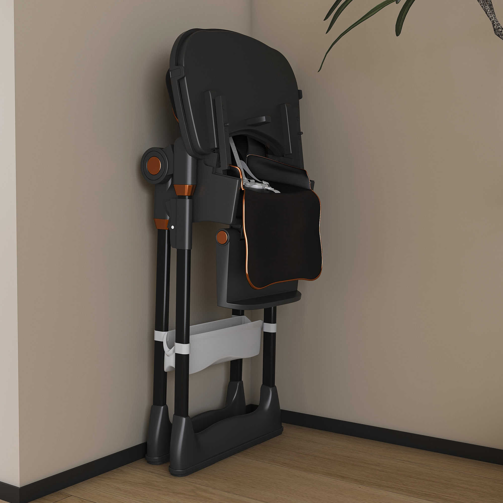 Wholesale Adjustable Black Baby High Chair with Wheels & Belt