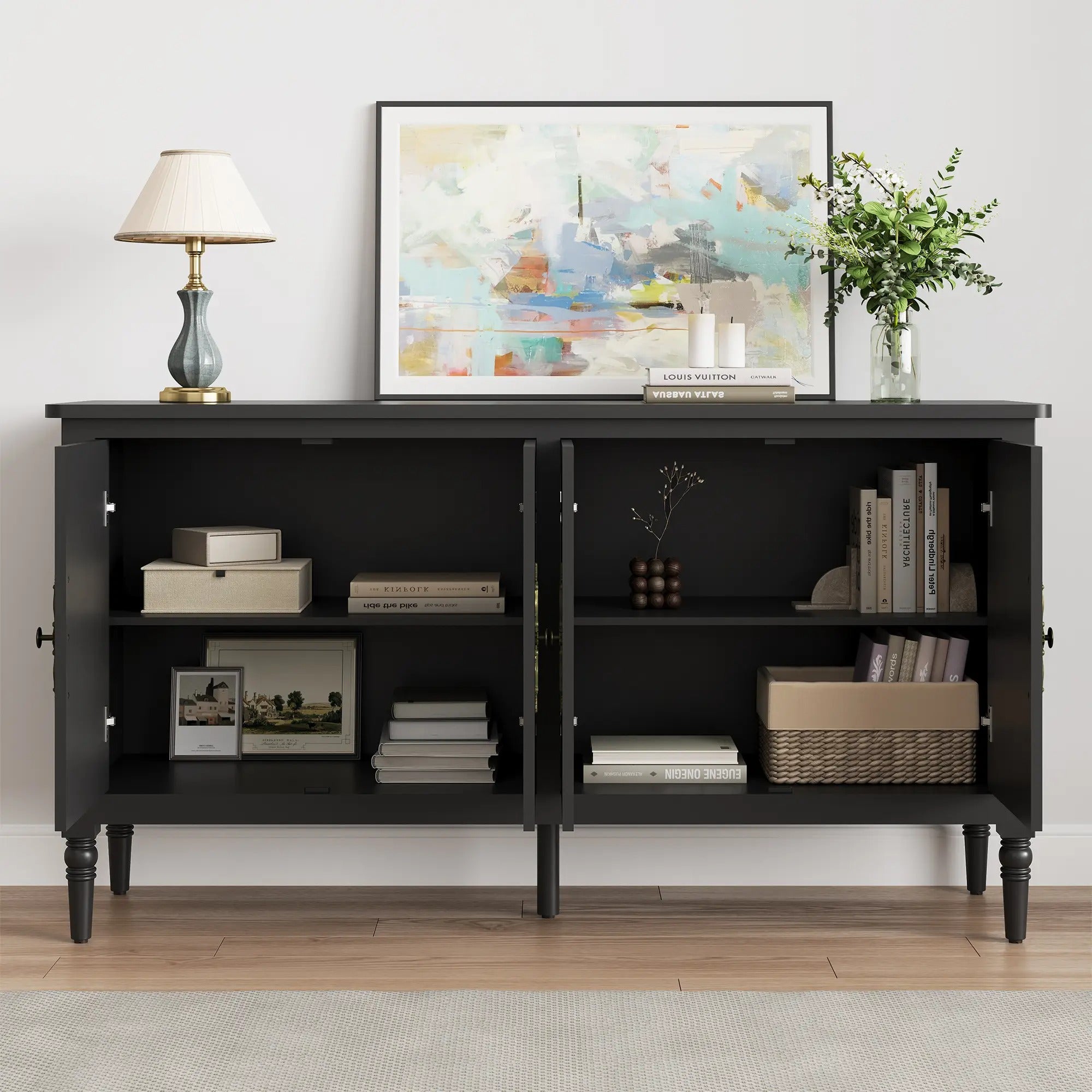 Wholesale Console Cabinet, 58'' Mid Century Modern Pantry Cabinet