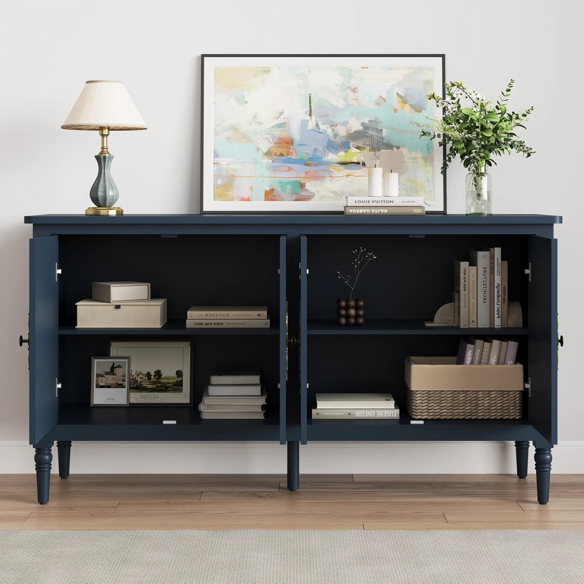 Wholesale Console Cabinet, 58'' Mid Century Modern Pantry Cabinet