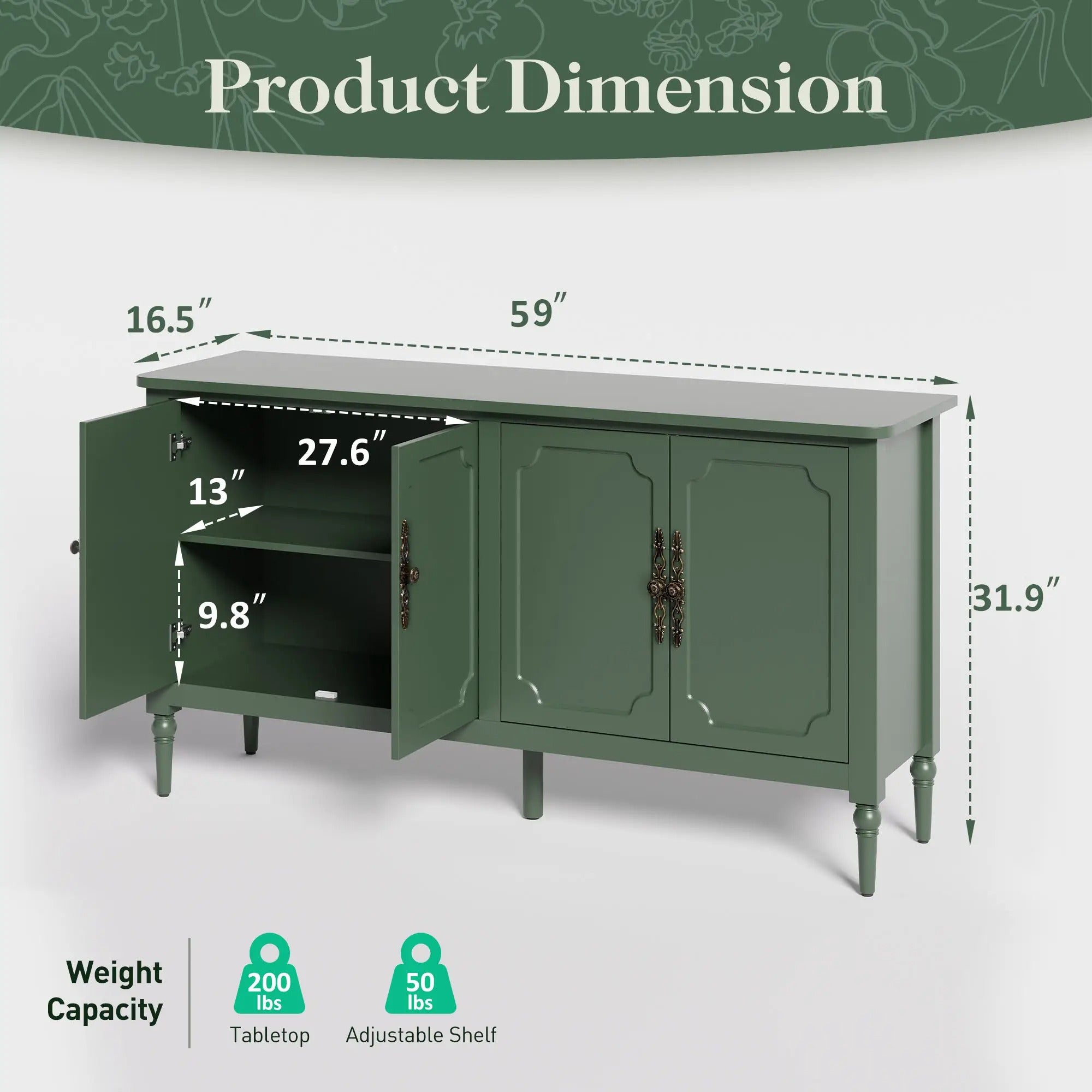 Wholesale Console Cabinet, 58'' Mid Century Modern Pantry Cabinet