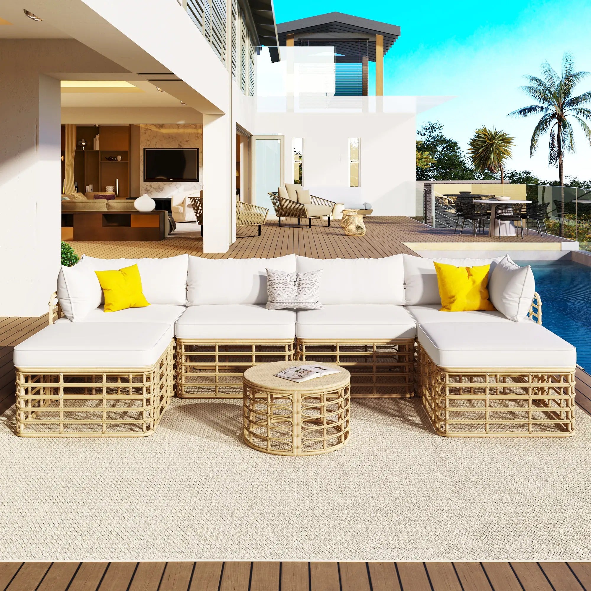 Wholesale 7-Piece All-Weather Rattan Patio Sofa Set with Cushions