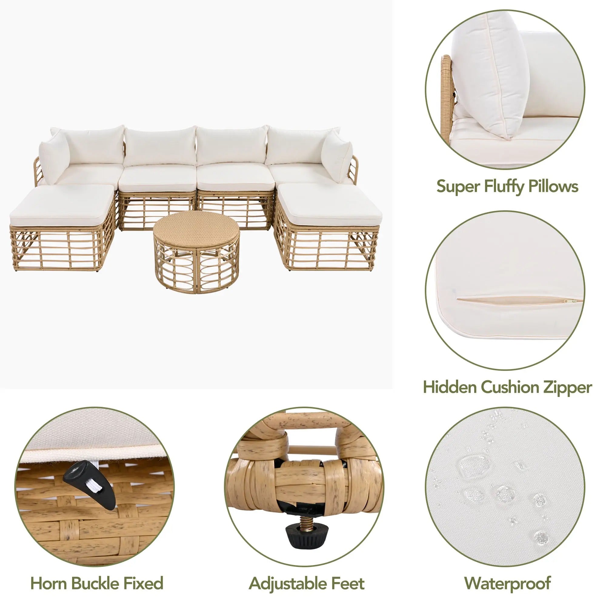 Wholesale 7-Piece All-Weather Rattan Patio Sofa Set with Cushions