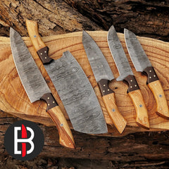 Wholesale Damascus Steel Chef Set Hand Forged 5 Pcs BBQ Kitchen Knives