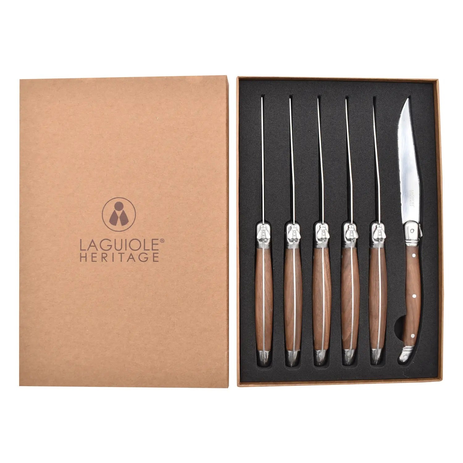 Wholesale Laguiole Héritage Set of 6 walnut wood steak knives